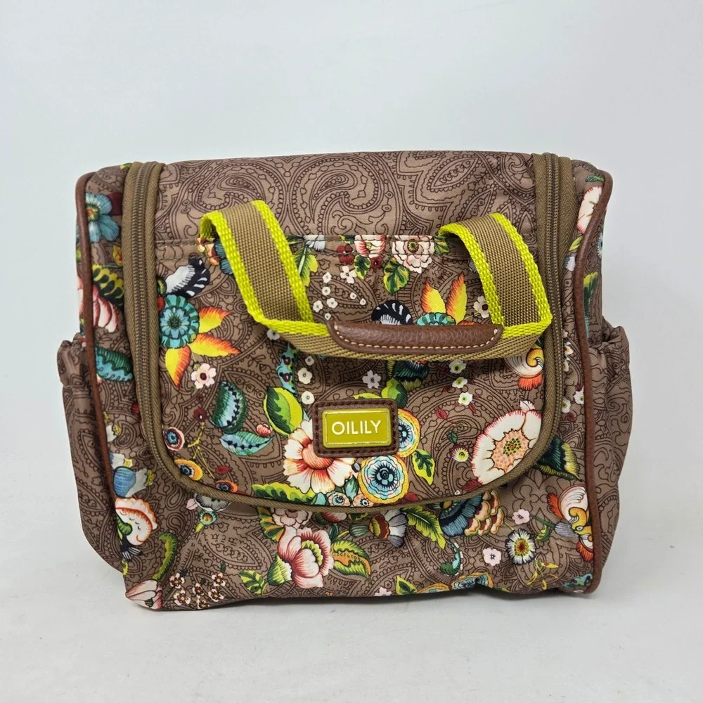 Oilily Floral Paisley Hanging Toiletry Bag Travel Makeup Case Brown Multi